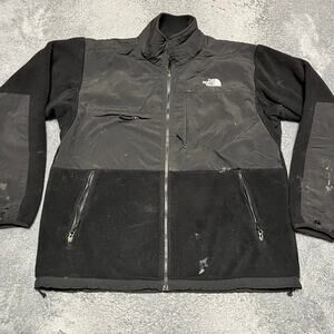 The North Face Coat Mens all Black Denali Zip Fleece Jacket **stains